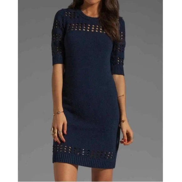 Milly navy blue short sleeve cotton sweater dress large - Picture 1 of 8